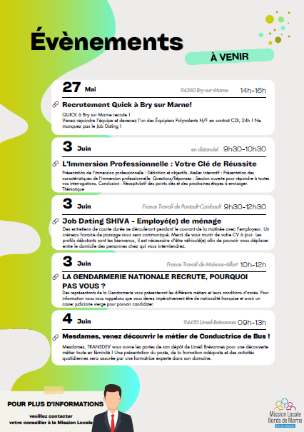 Liste des évènements à venir